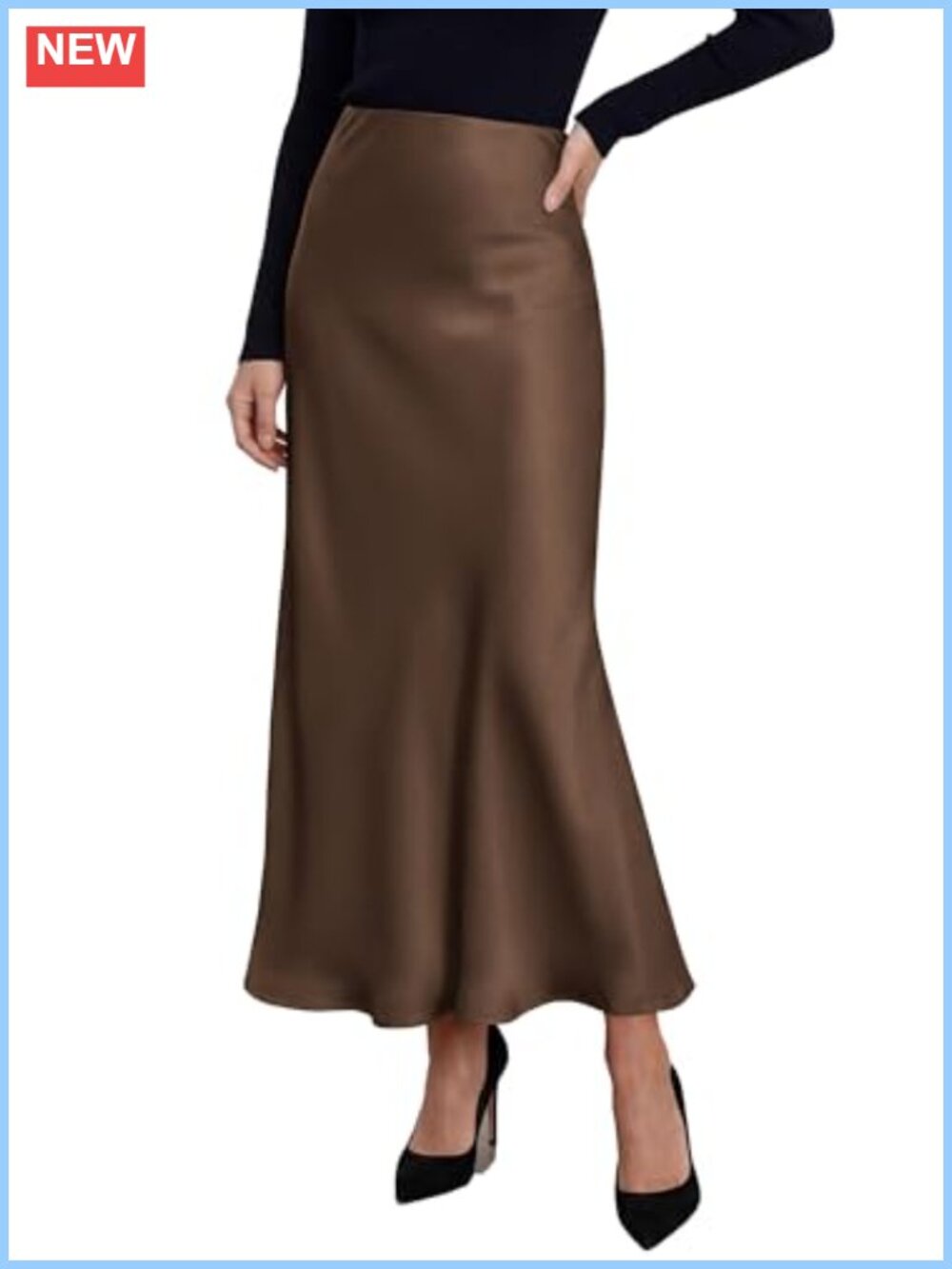 PRETTYGARDEN Silk Satin Maxi Skirt Mermaid Hem Work Fall